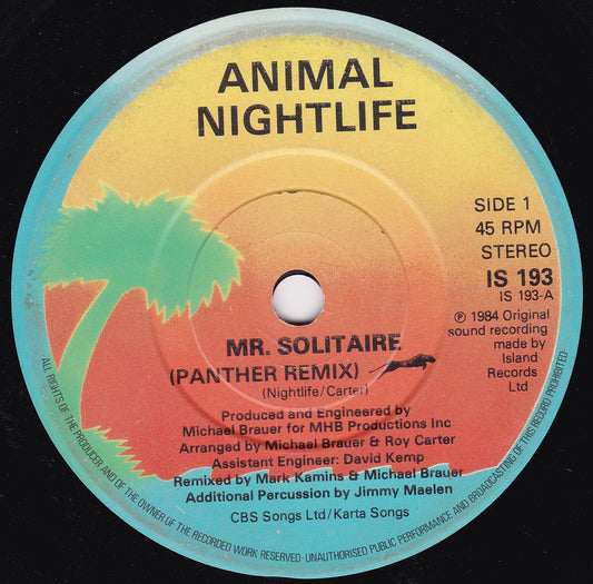 Animal Nightlife – Mr Solitaire (Island 1984) 7" vinyl single G+/-