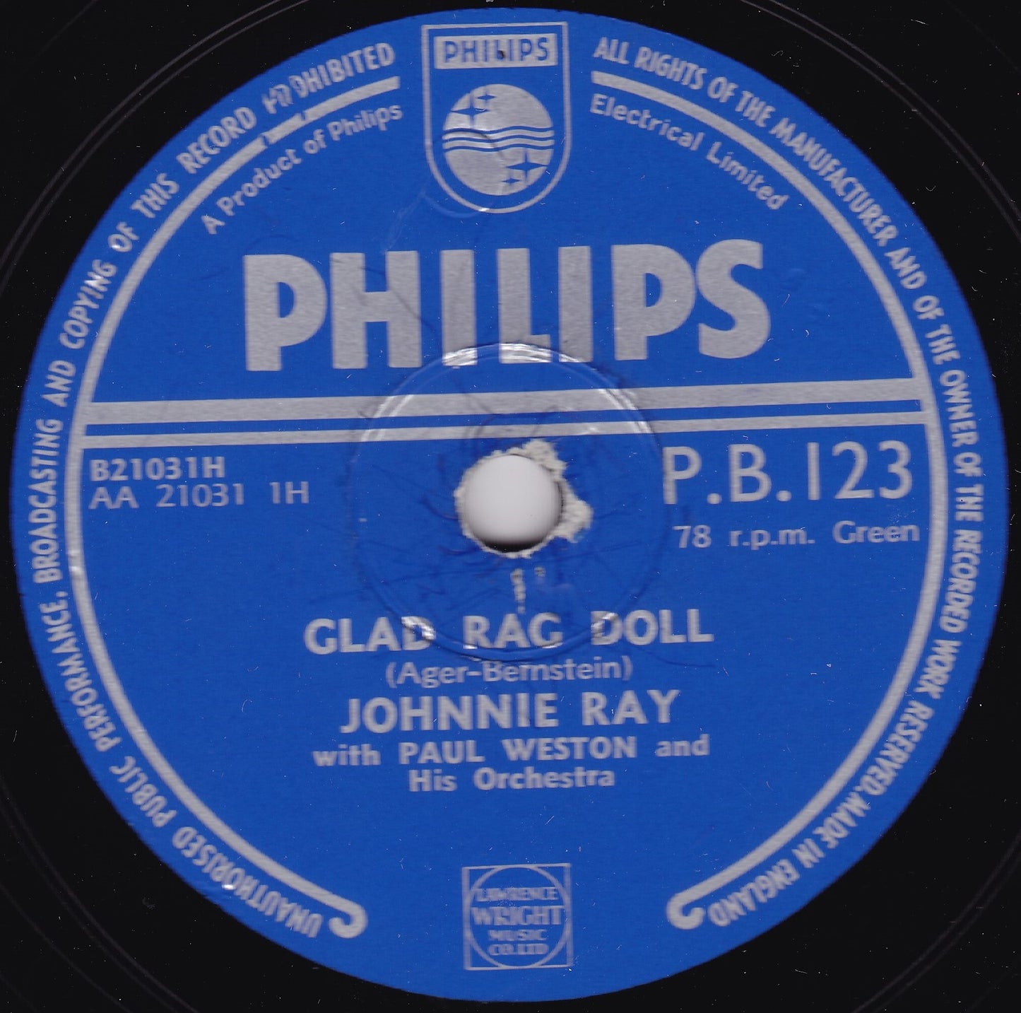 Johnnie Ray - Glad Rag Doll (Philips 1953) 10" shellac G+/-