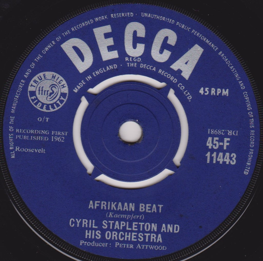 Cyril Stapleton & His Orchestra – Afrikaan Beat (Decca 1962) 7" vinyl single VG/-