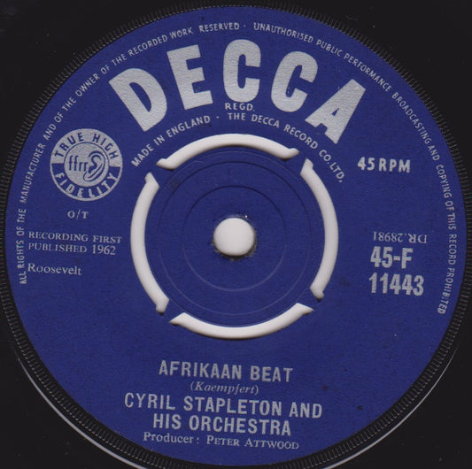 Cyril Stapleton & His Orchestra – Afrikaan Beat (Decca 1962) 7" vinyl single VG/-