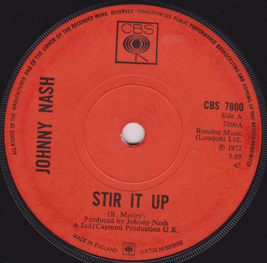 Johnny Nash ‎– Stir It Up (CBS 1972) 7" vinyl single G+/-