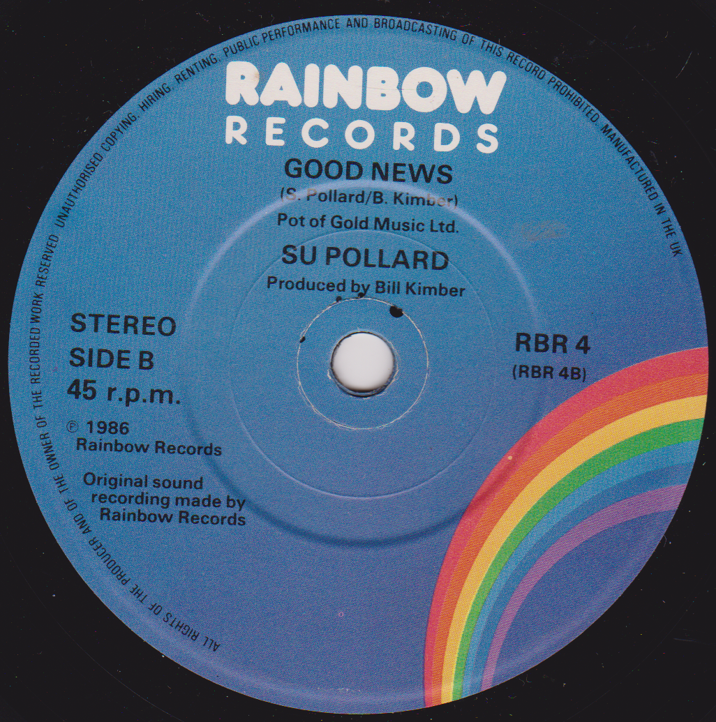 Record label from Rainbow Records with a rainbow design on a blue background