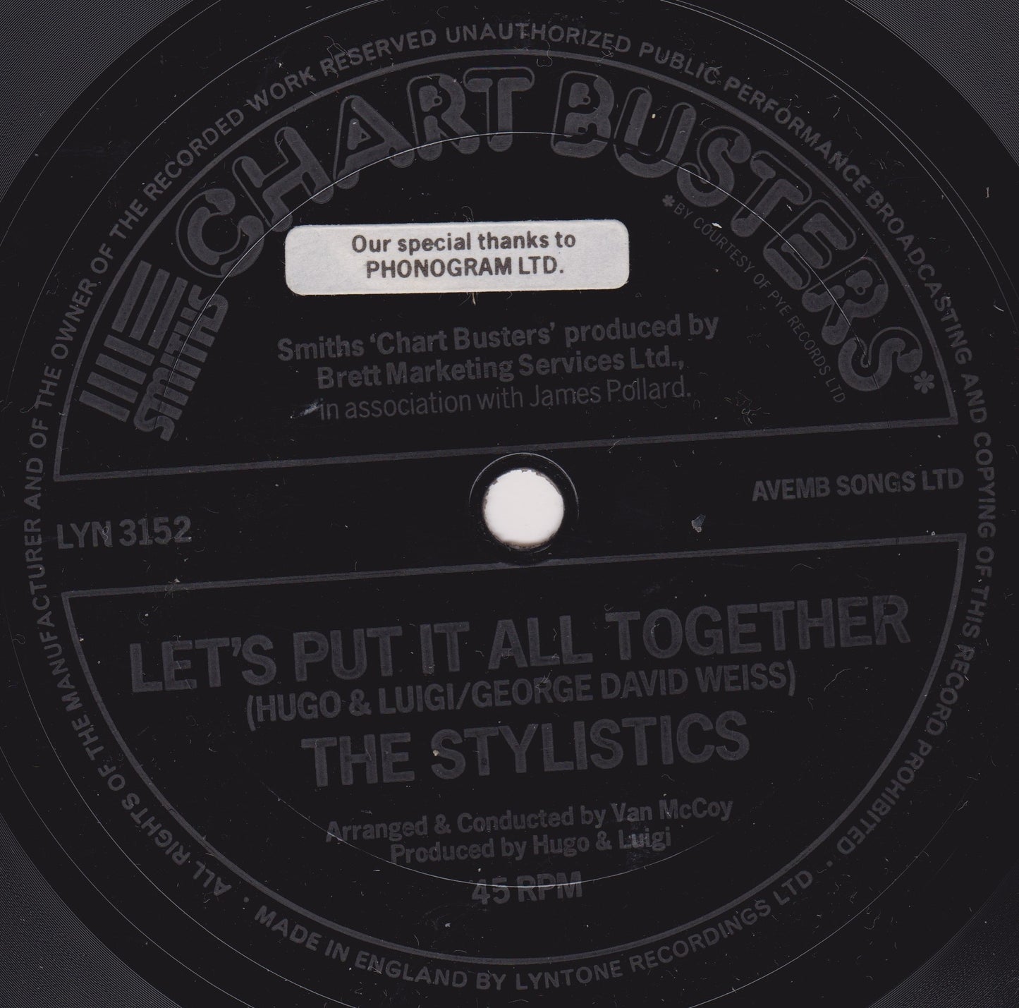 The Stylistics – Let's Put It All Together / Sing Baby Sing (Smiths Crisps 1975) 7" flexi-disc VG