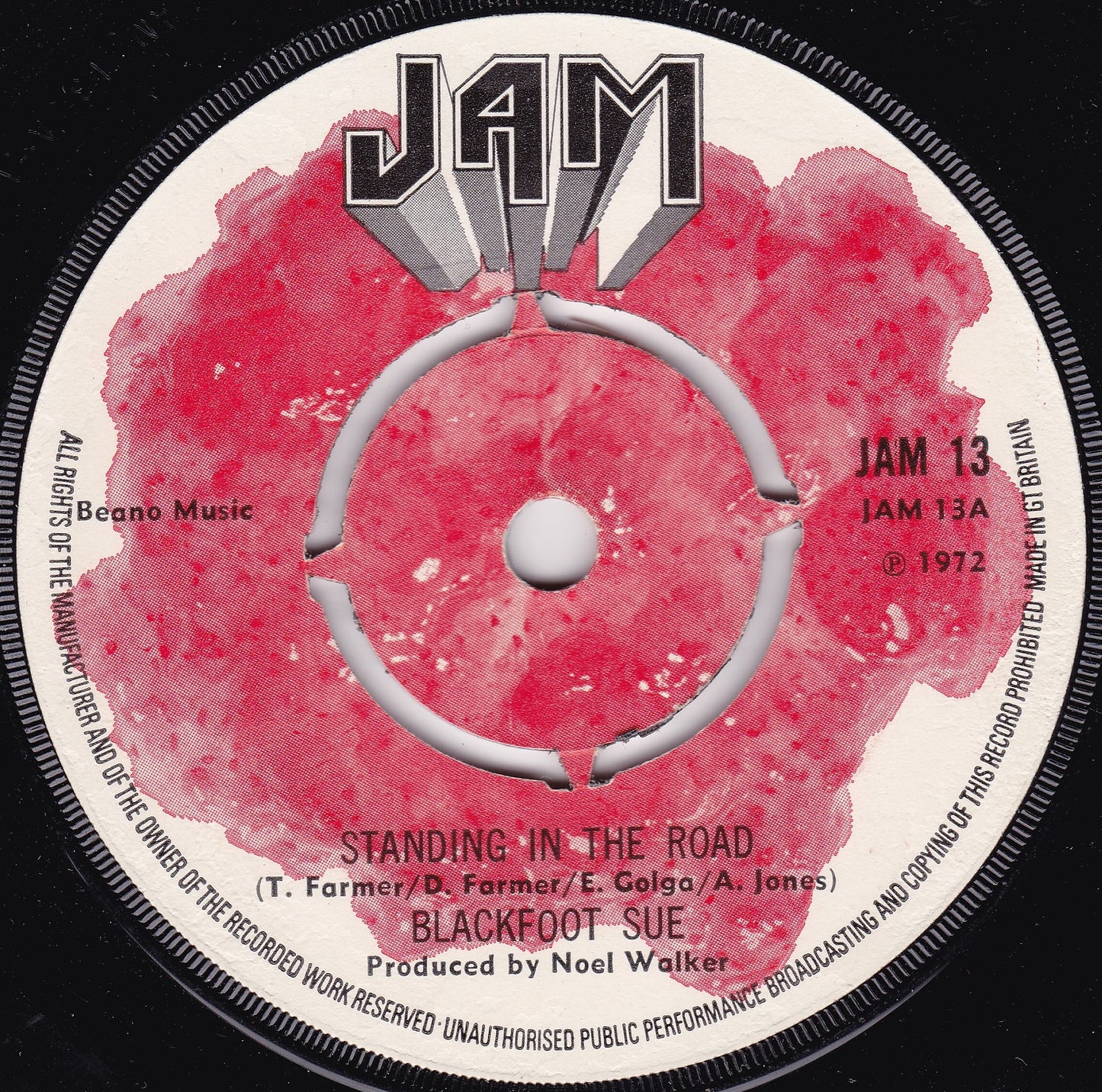 Blackfoot Sue - Standing In The Road (Jam 1972) 7" vinyl single G+/-