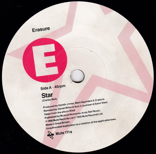 Erasure - Star (Mute 1990) 7" vinyl single G+/-