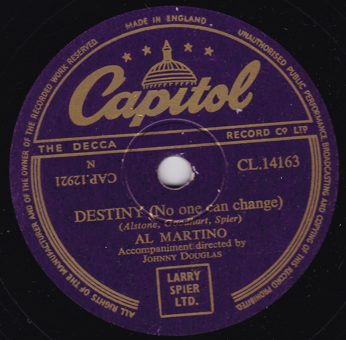 Al Martino ‎– The Story Of Tina / Destiny (Capitol 1954) 10" shellac VG/-