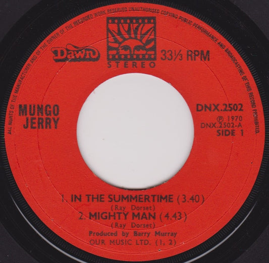 Mungo Jerry – In The Summertime (Dawn, 1970) 7" vinyl EP VG/- jukebox centre