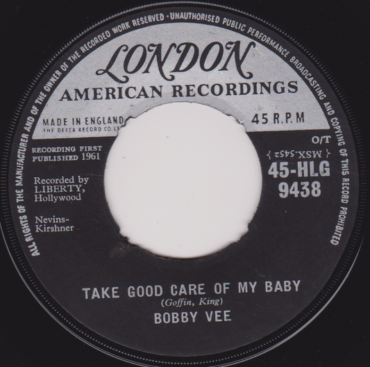 Bobby Vee ‎– Take Good Care Of My Baby (London 1961) 7" vinyl single VG/- jukebox centre
