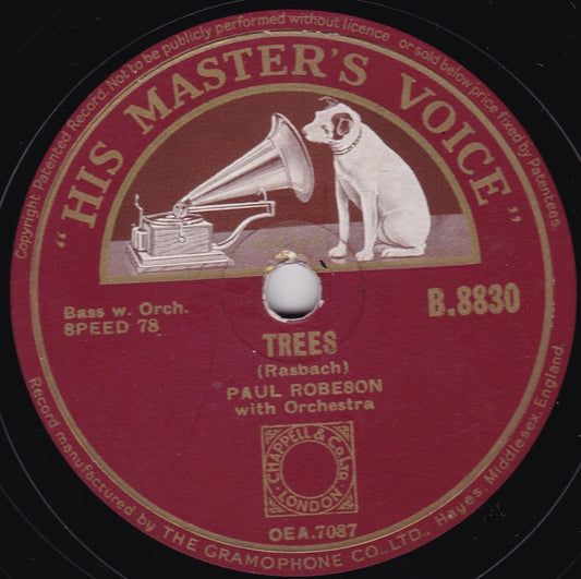 Paul Robeson ‎– Trees (HMV 1938) 10" shellac single VG/-