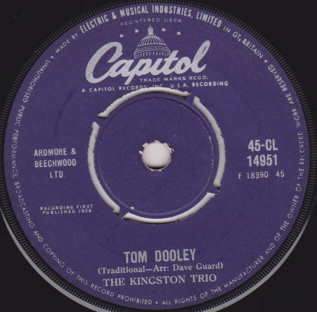 The Kingston Trio – Tom Dooley (Capitol 1959) 7" vinyl single VG/-