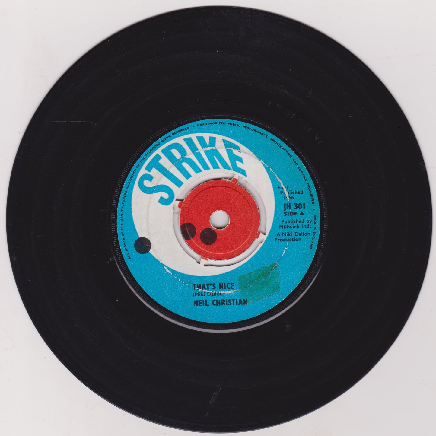 Neil Christian ‎– That's Nice (Strike 1966) 7" vinyl single G+/-