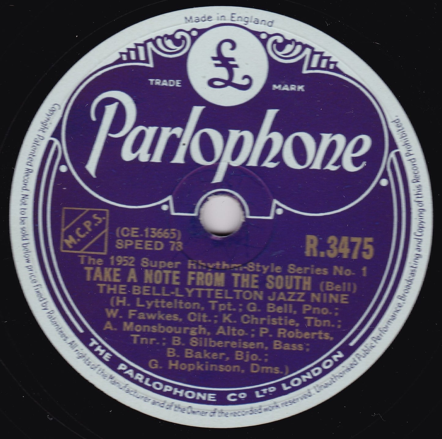 The Bell-Lyttelton Jazz Nine - Take A Note From The Soul (1952) 10" shellac VG/-