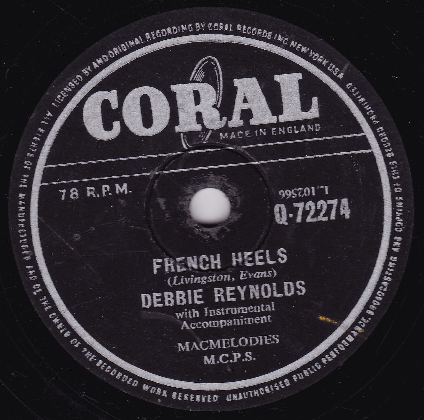 Debbie Reynolds – Tammy / French Heels (Coral 1957) 10" shellac single VG/-