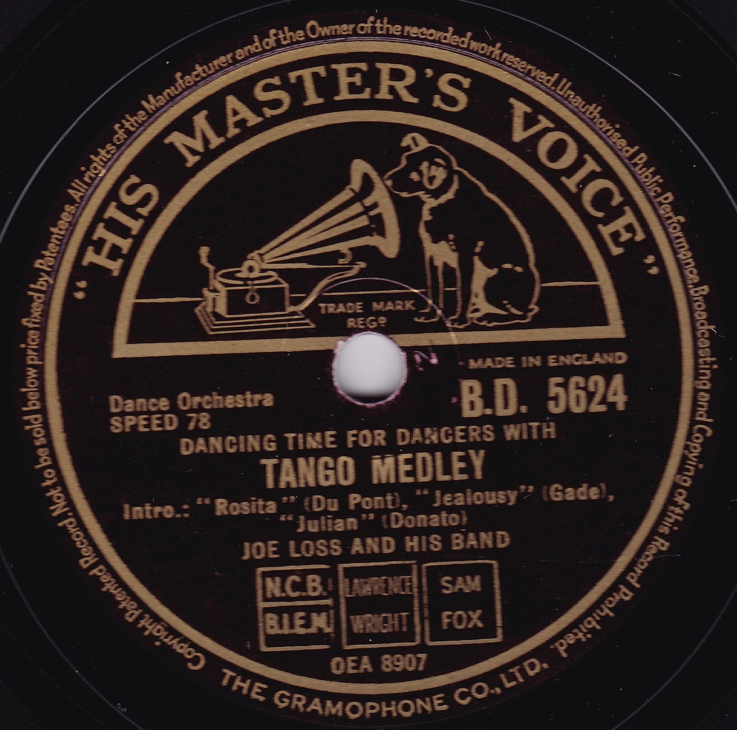 Joe Loss & His Orchestra ‎– Tango Medley / Waltz Medley (HMV) 10" shellac VG/-