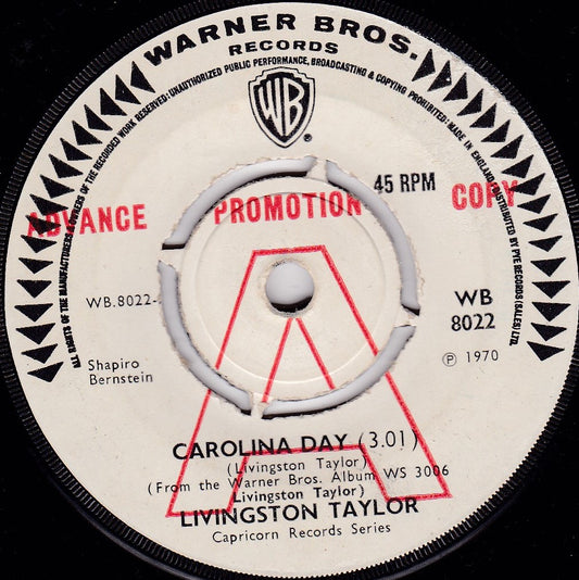 Livingston Taylor ‎– Carolina Day (WB 1970) 7" vinyl single G+/- promo