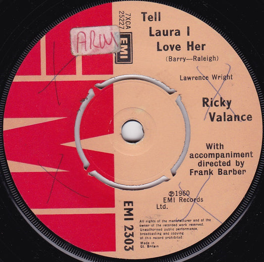 Ricky Valance – Tell Laura I Love Her (EMI 1975) 7" vinyl single G+/-