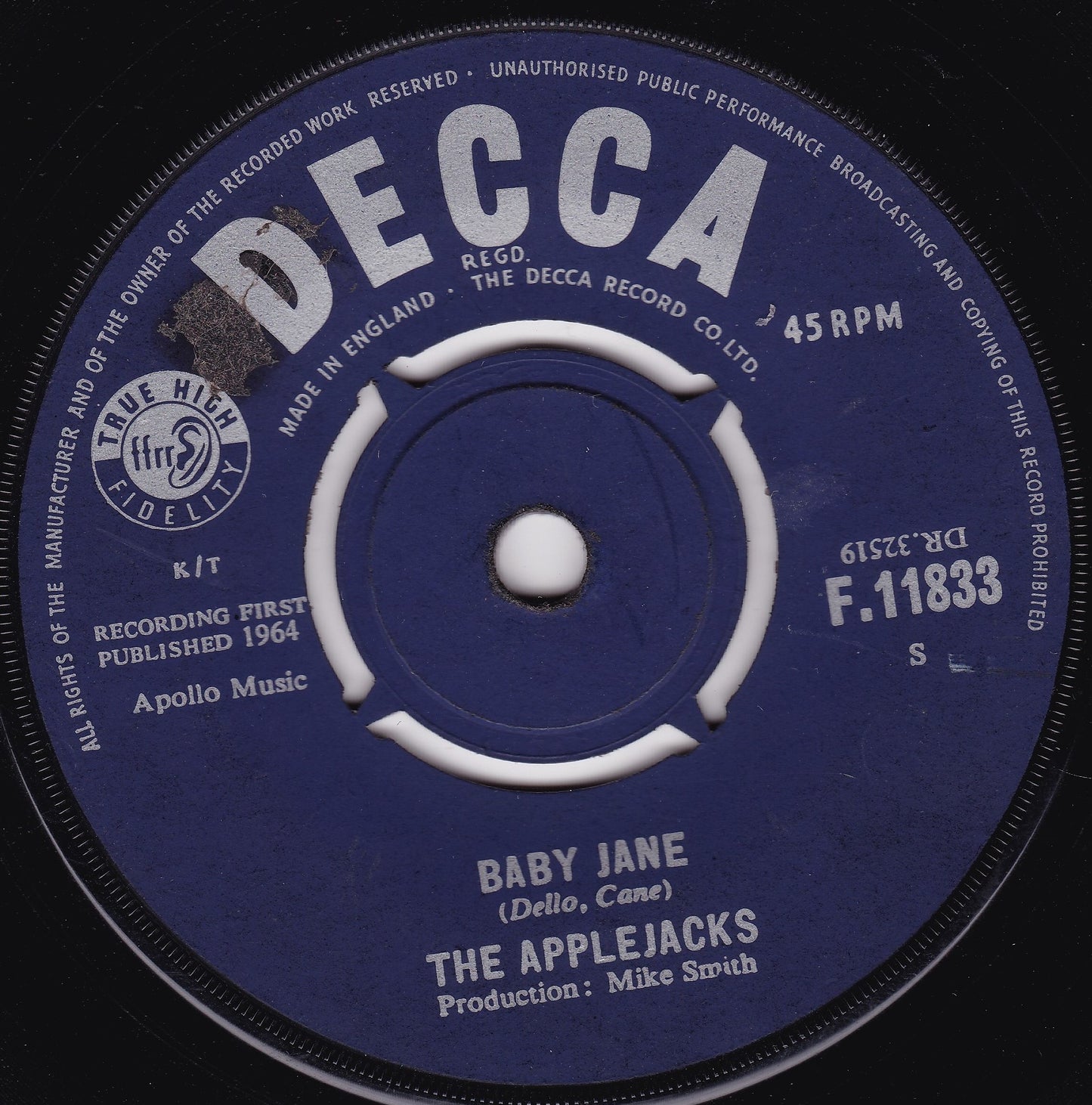 The Applejacks – Tell Me When (Decca 1964) 7" vinyl single G+/-