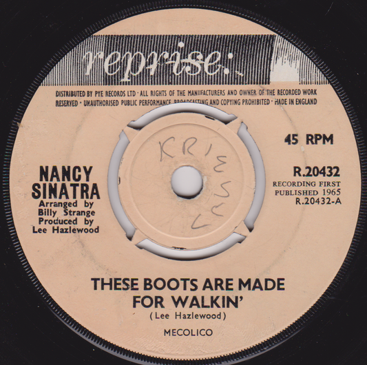 Record label for Nancy Sinatra's 'These Boots Are Made For Walkin'' on a Reprise label.