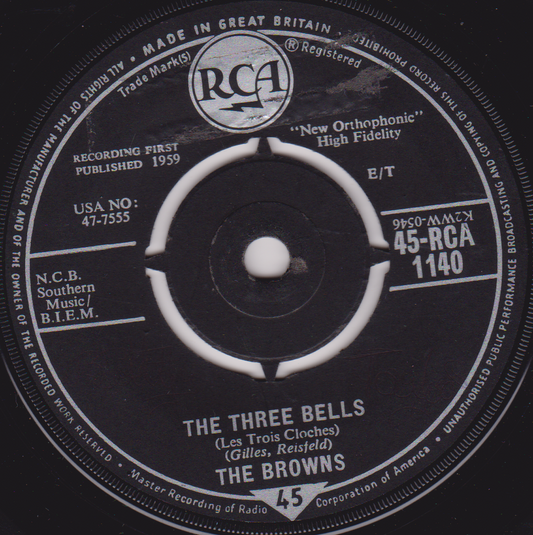 The Browns ‎– The Three Bells (RCA 1959) 7" vinyl single G+/-