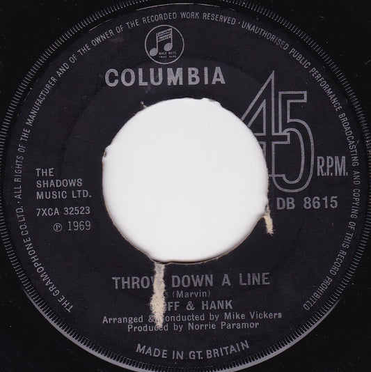 Cliff & Hank – Throw Down A Line (Columbia 1969) 7" vinyl single G+/- jukebox