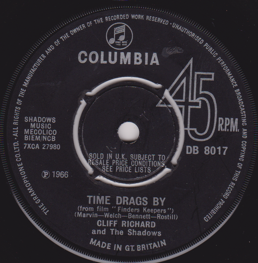 Record label for a Columbia 45 RPM record with text and branding.