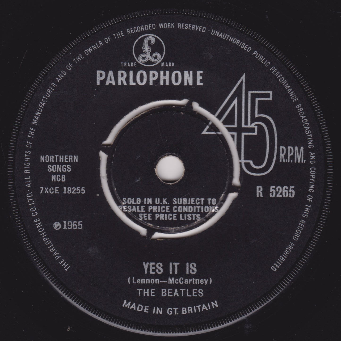 The Beatles ‎– Ticket To Ride (Parlophone 1965) 7" vinyl single VG/-