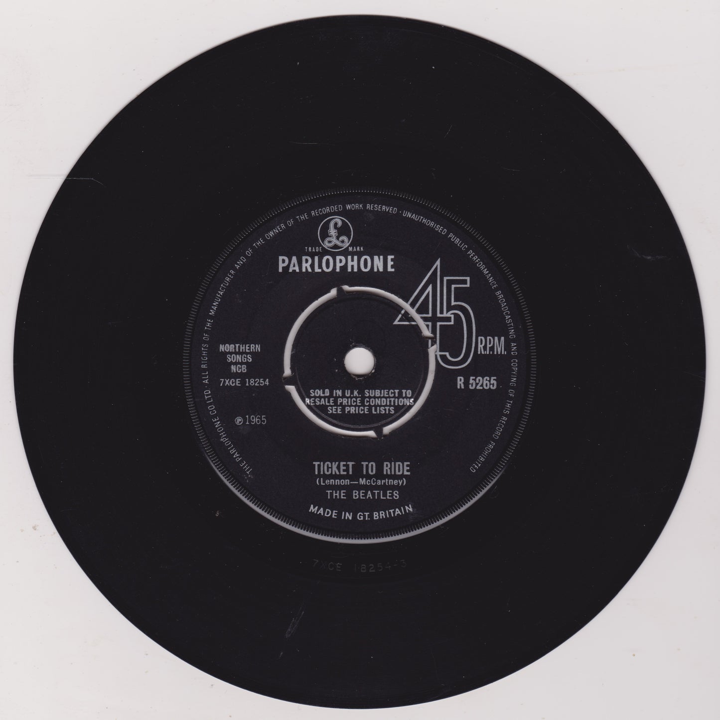 The Beatles ‎– Ticket To Ride (Parlophone 1965) 7" vinyl single VG/-