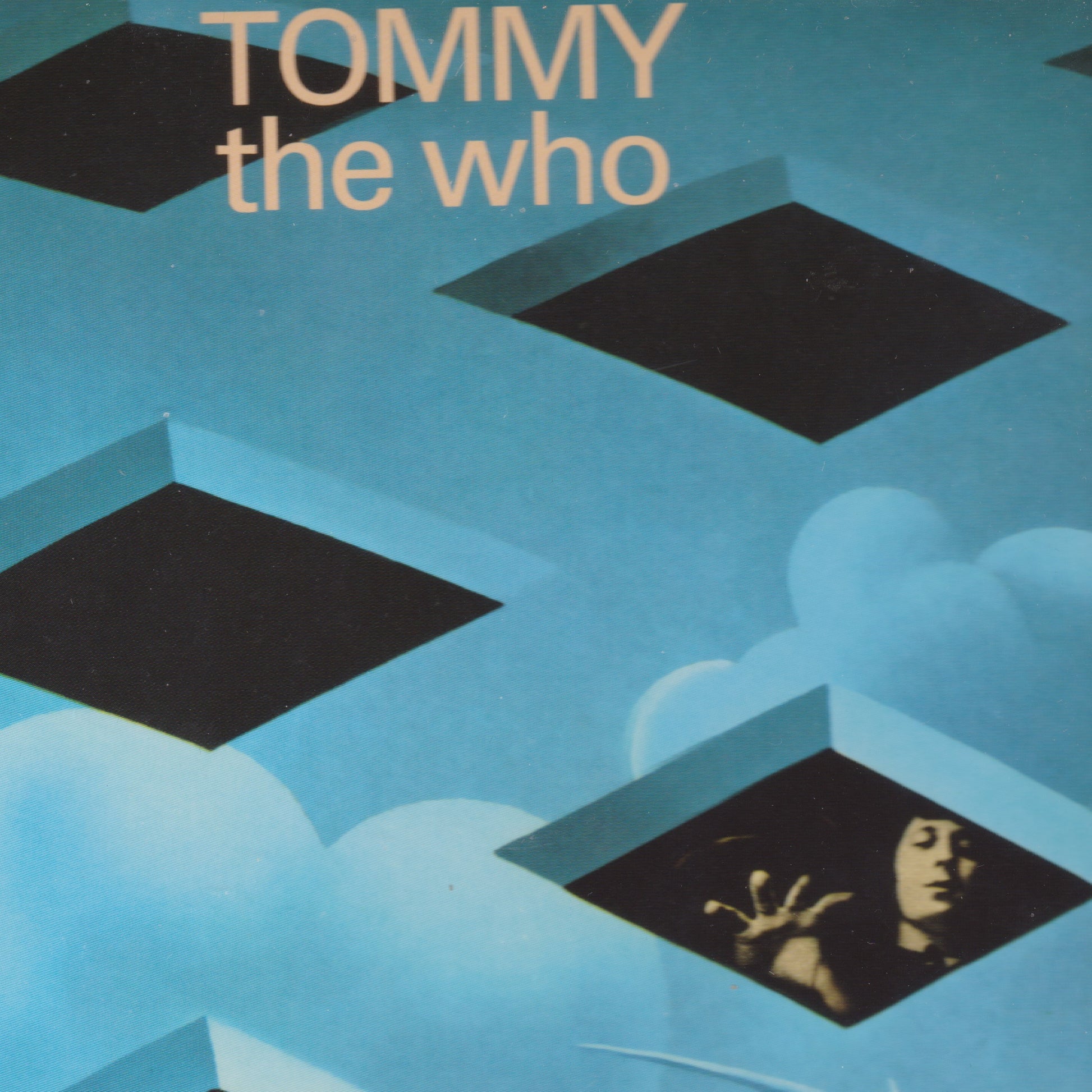 Album cover for 'Tommy' by The Who with geometric shapes and a silhouette of a person.