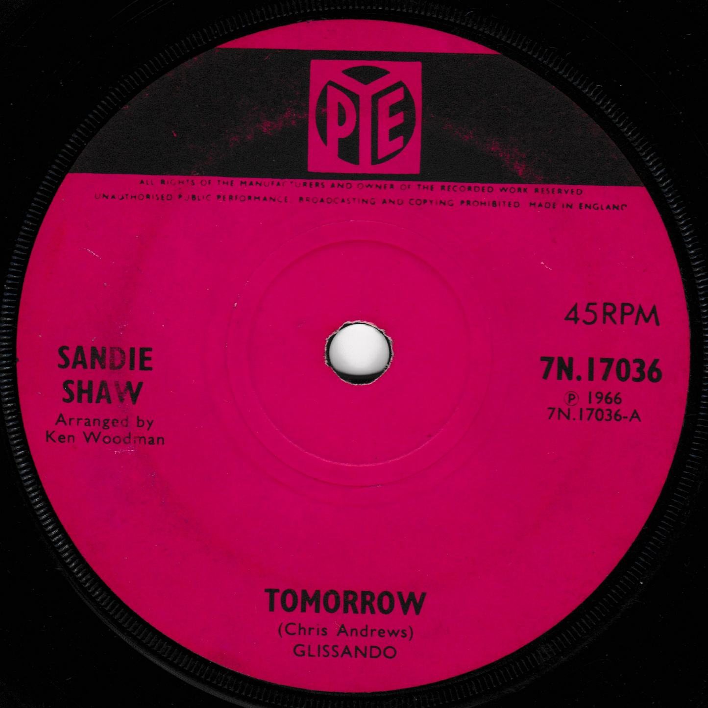Sandie Shaw - Tomorrow (Pye, 1966) 7" vinyl single G+/-