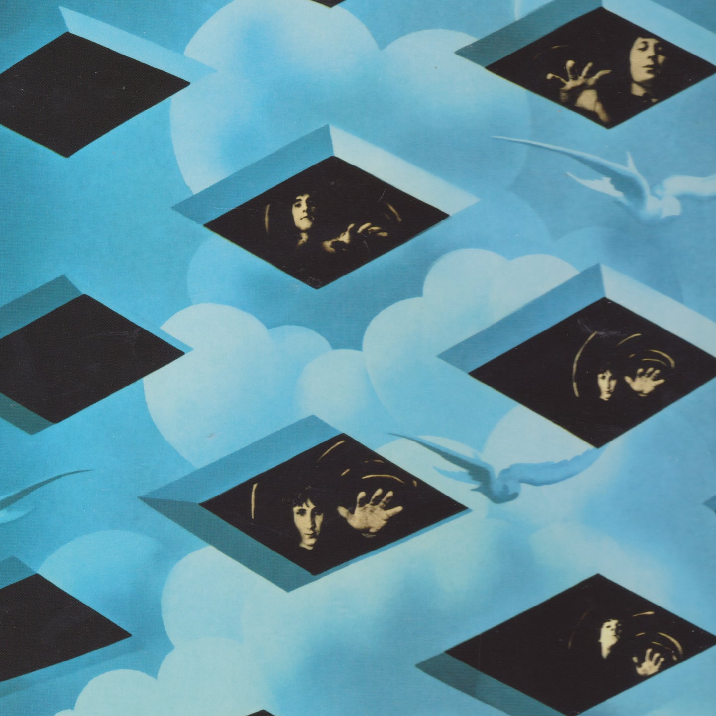 Artistic depiction of hands reaching towards each other with a blue abstract background