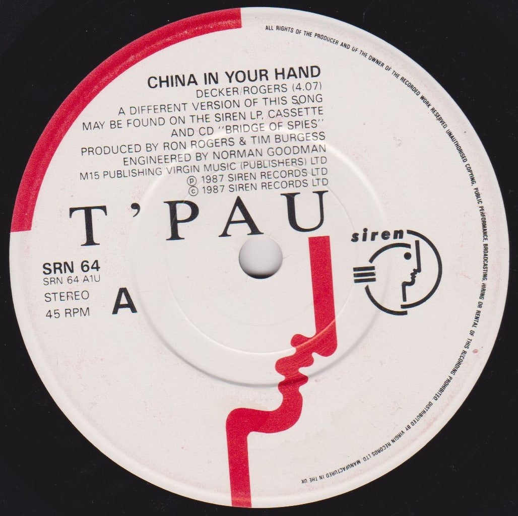 T'Pau – China In Your Hand (Siren 1987) 7" vinyl single G+/-