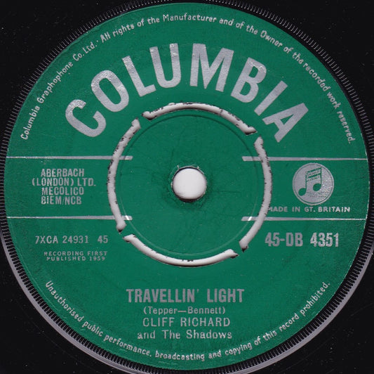 Cliff Richard And The Shadows ‎– Travellin' Light (Columbia 1959) 7" vinyl single VG/-