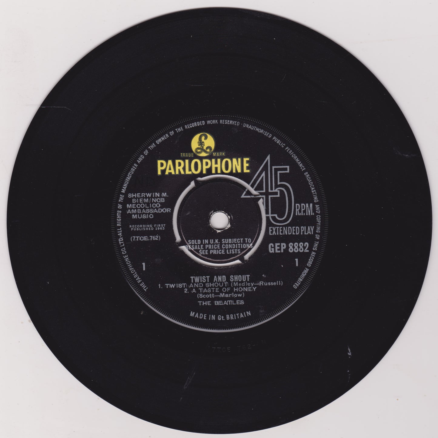 The Beatles ‎– Twist & Shout EP (Parlophone 1965) 7" vinyl P/S EP G+/VG