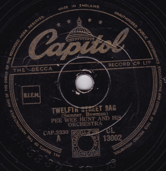 Pee Wee Hunt And His Orchestra ‎– Twelfth Street Rag (1948) 10" shellac VG/-