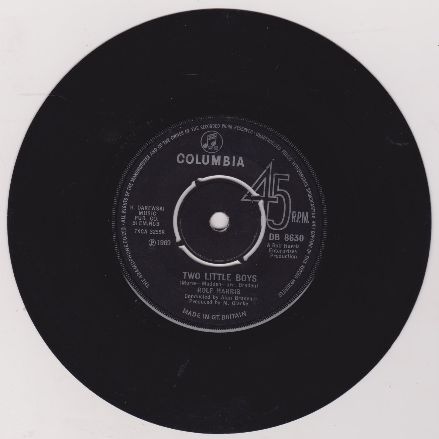 Rolf Harris - Two Little Boys (Columbia, 1969) 7" vinyl single VG/-