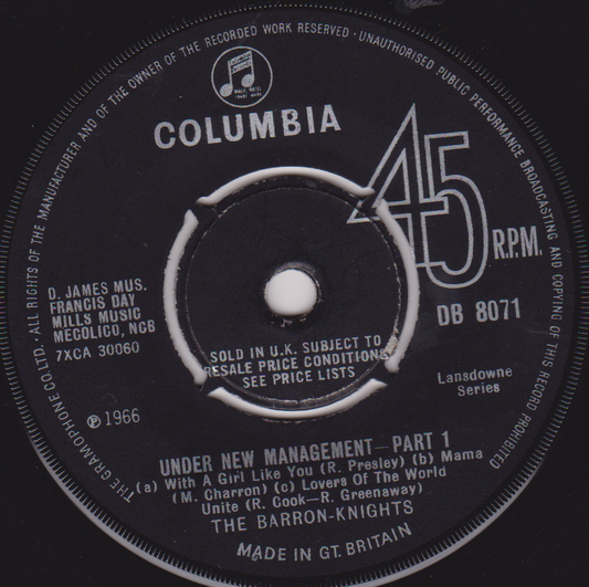The Barron-Knights ‎– Under New Management (1966) 7" vinyl single VG/-