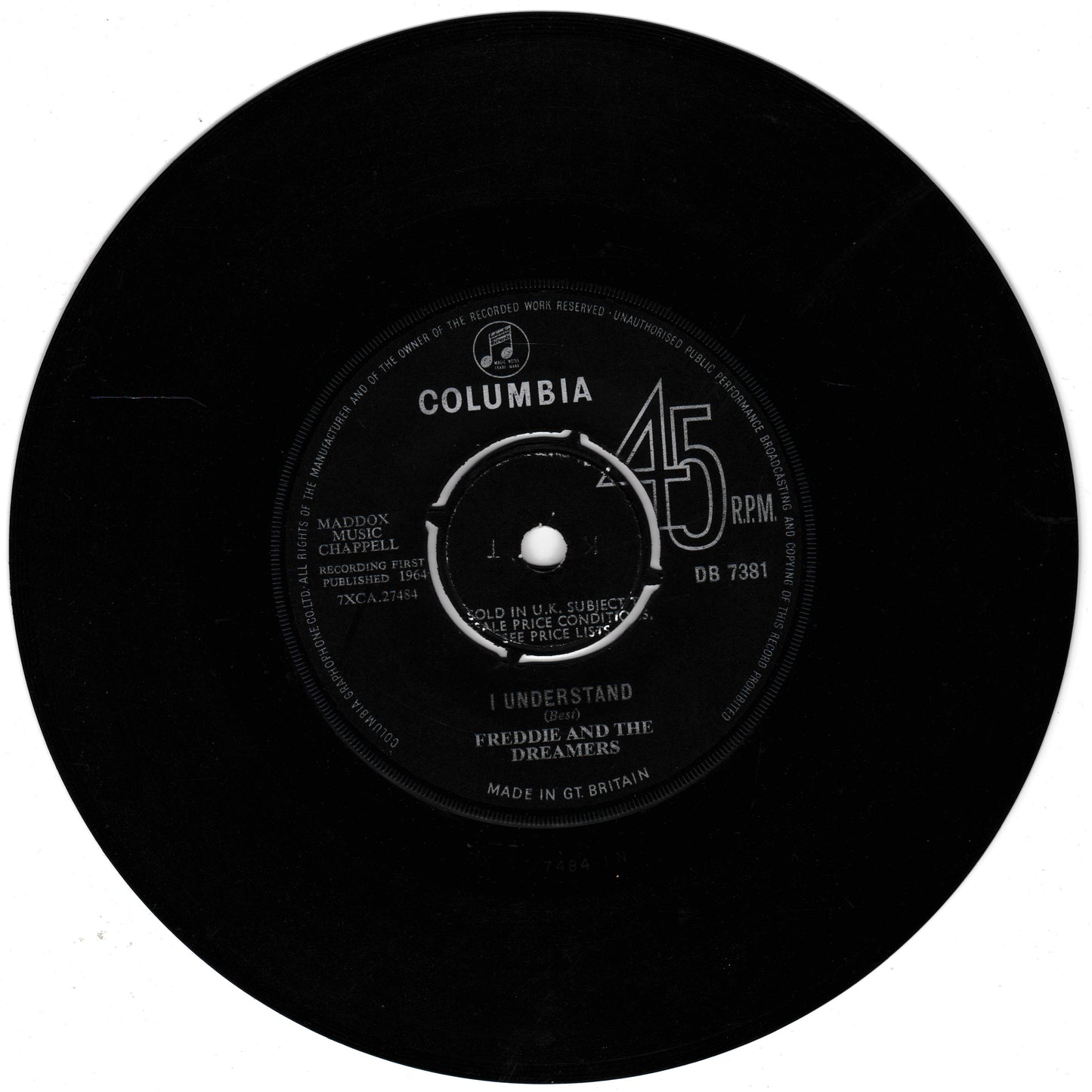 Black vinyl record with a Columbia label on a white background