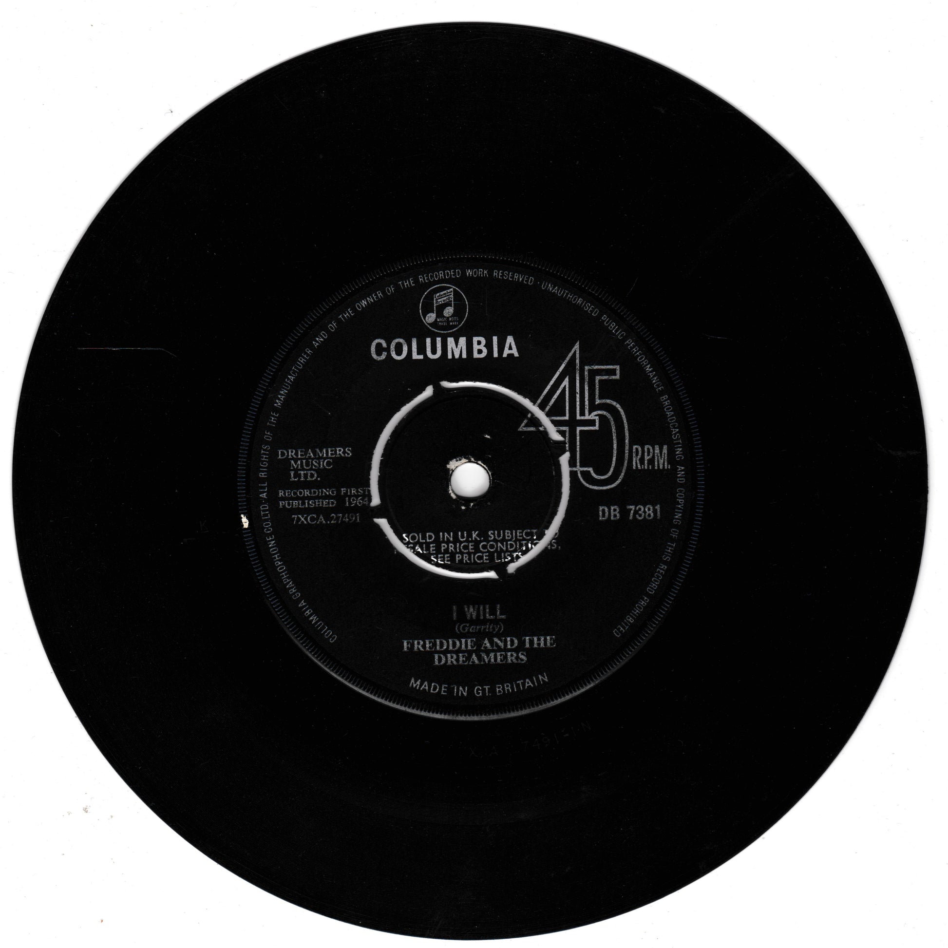 Black and white 45 RPM record with Columbia label