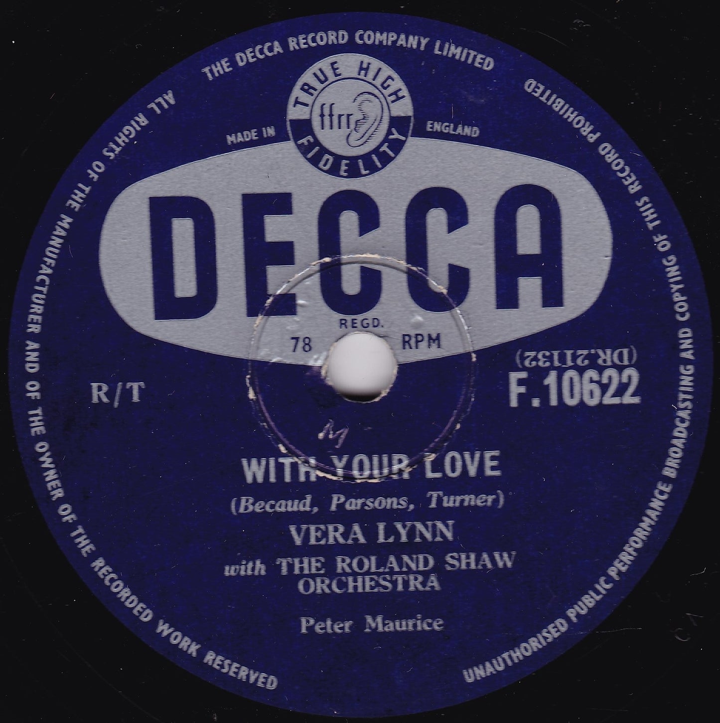 Vera Lynn – Unfaithful You / With Your Love (Decca) 10" shellac VG/-