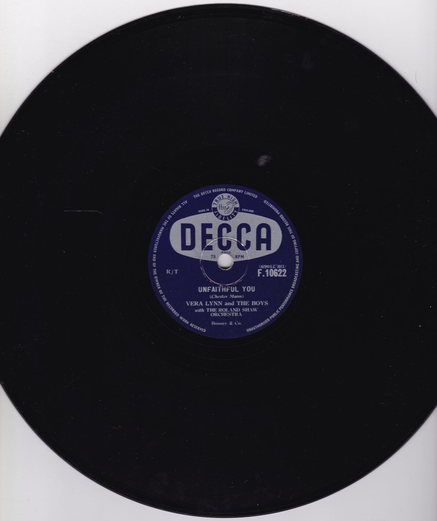 Vera Lynn – Unfaithful You / With Your Love (Decca) 10" shellac VG/-