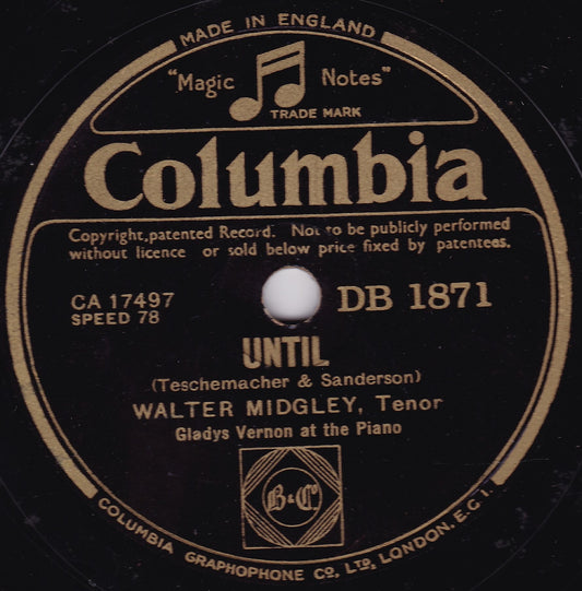 Walter Midgley - Until / Bless This House (Columbia) 10" shellac VG/-