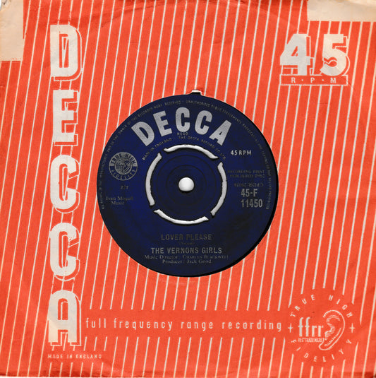 Decca 45 RPM record label on a red background