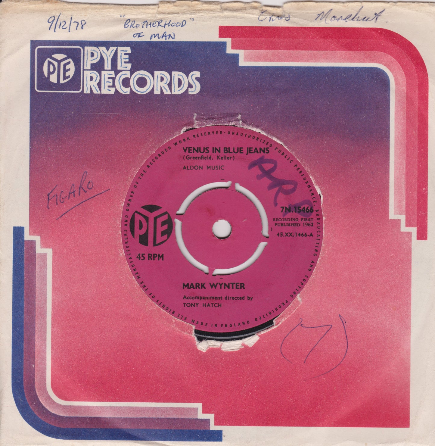 Mark Wynter ‎– Venus In Blue Jeans (Pye 1962) 7" vinyl single VG/-