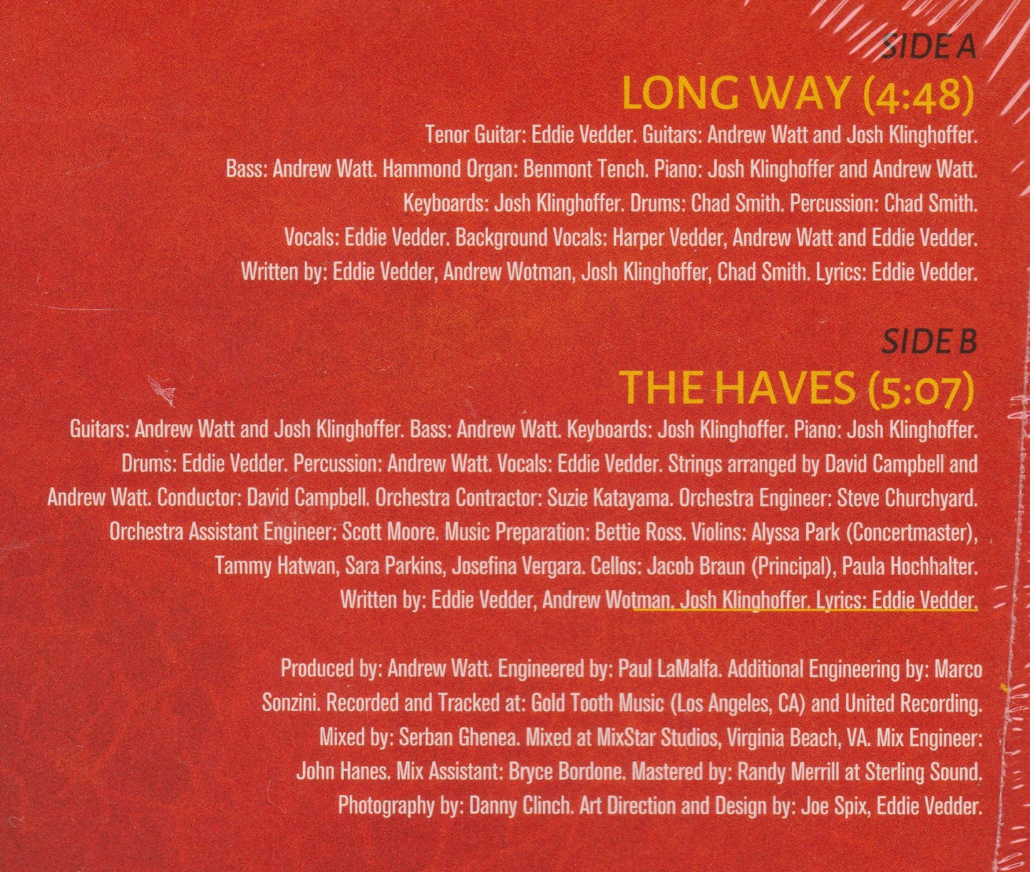 Single tracklist with text on a red background