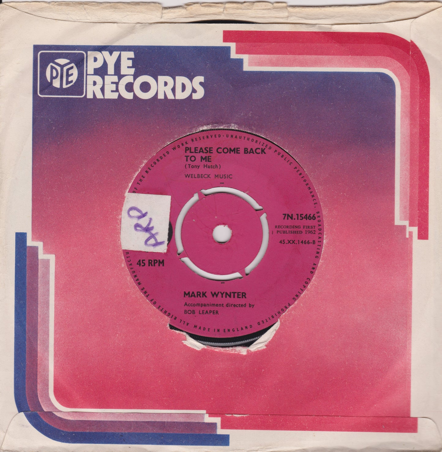 Mark Wynter ‎– Venus In Blue Jeans (Pye 1962) 7" vinyl single VG/-