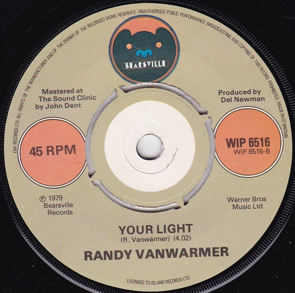 Randy Vanwarmer ‎– Just When I Needed You Most (1979) 7" vinyl single G+/-