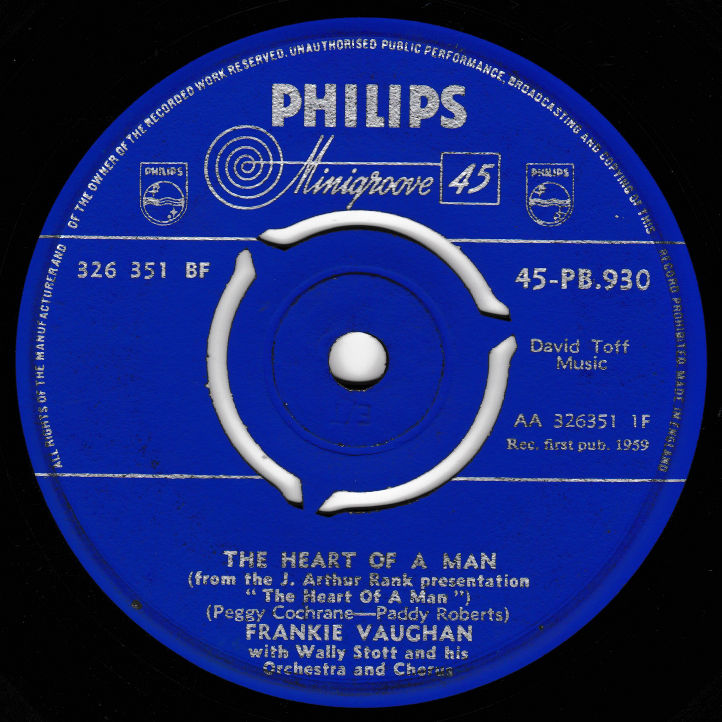 Frankie Vaughan With Wally Stott And His Orchestra ‎– The Heart Of A Man (Philips 1959) 7" vinyl single VG/-
