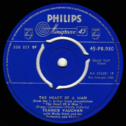 Frankie Vaughan With Wally Stott And His Orchestra ‎– The Heart Of A Man (Philips 1959) 7" vinyl single VG/-