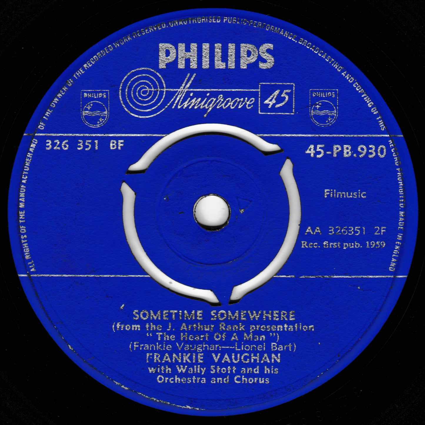 Frankie Vaughan With Wally Stott And His Orchestra ‎– The Heart Of A Man (Philips 1959) 7" vinyl single VG/-