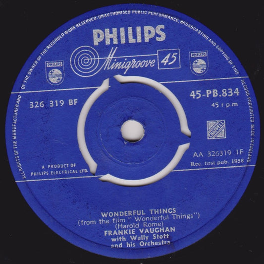 Frankie Vaughan With Wally Stott And His Orchestra ‎– Wonderful Things (Philips 1958) 7" vinyl single VG/-